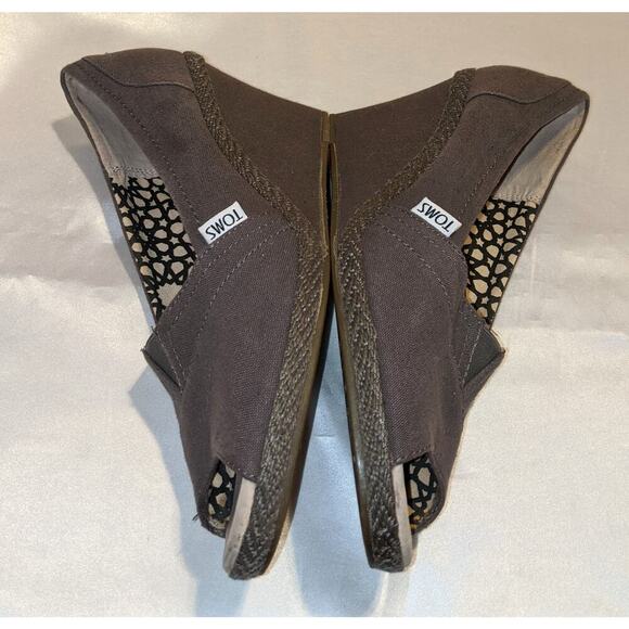 TOMS Women's Espadrille Wedge Heels Open Toe Ash Gray Canvas Shoes Size 9.5 - Picture 6 of 8